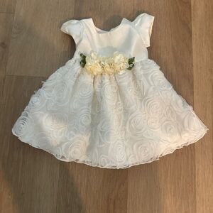 Ivory Floral Baby Dress with Rosette Skirt